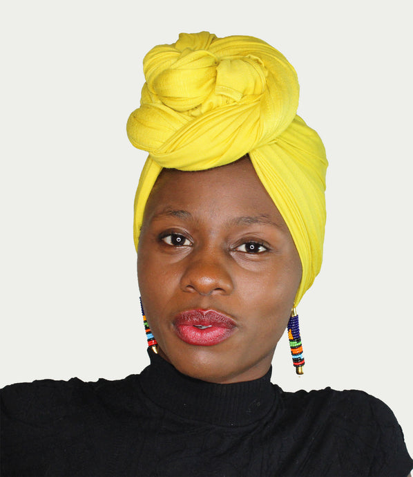Turban Headwrap Scarf Head Tie Hijab-Stretch Jersey(Yellow) - Jamgal