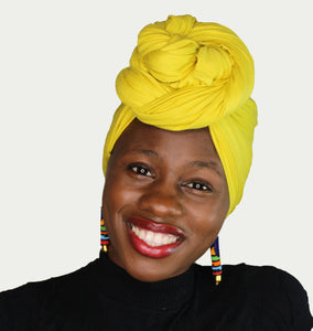 Turban Headwrap Scarf Head Tie Hijab-Stretch Jersey(Yellow) - Jamgal